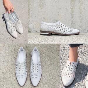 Freda Salvador Wish Oxford Handwoven Loafers Flats Pointed Smoke Gray Shoes 7.5